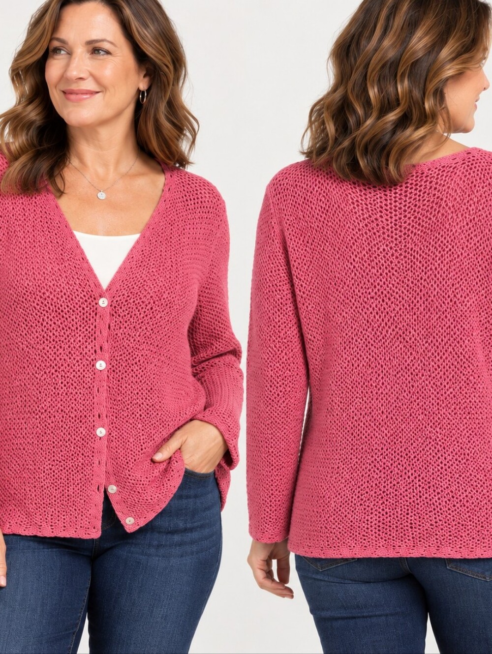 L.L.Bean XL Pink Linen Cotton Open Knit Cardigan Coastal Grandmother Cottagecore